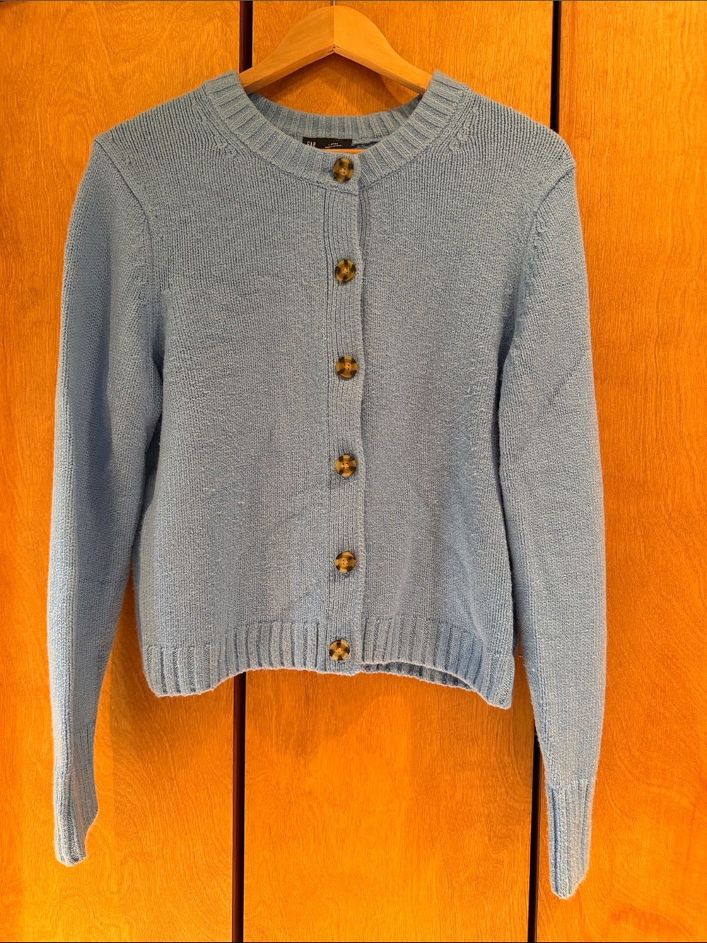 GAP Cashsoft Light Blue Knit Button-Front Cardigan Large cashmere blend